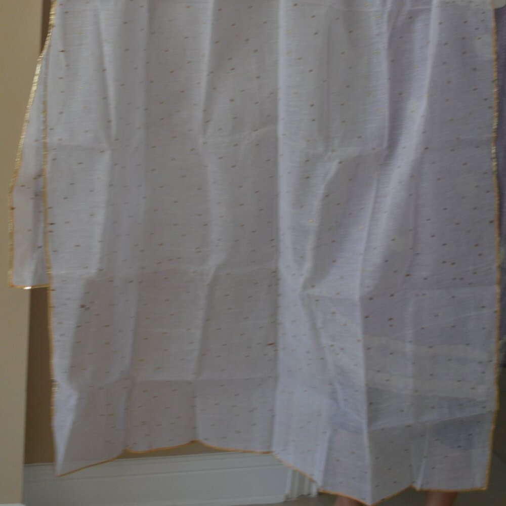 *** WHITE COTTON DUPATTA/ SHAWL WITH GOLDEN DOTS NEW ***
